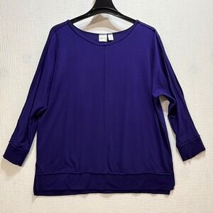 Zenergy by Chico's Split Sleeve Top Womens 3 Purple French Terry Pullover Casual